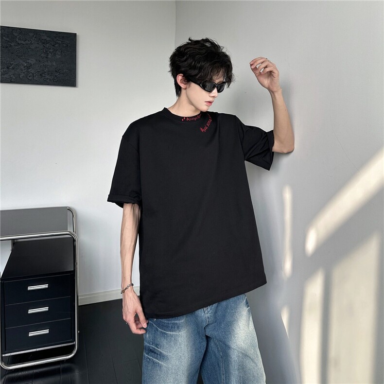 GC0288-P38重工刺绣美式潮牌男款夏季情侣设计感小众纯棉短袖t恤,男装T恤,电商C233