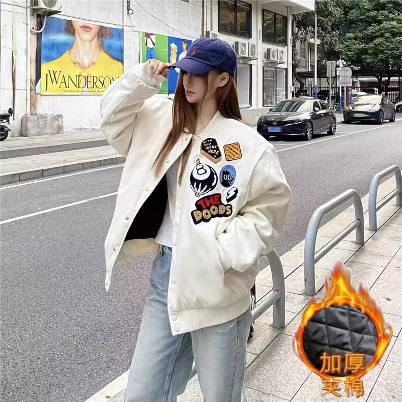 美式高街棉服男女冬季加厚宽松情侣棒球服夹克外套WYA235,男装夹克,星座516A