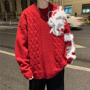 美式圆领毛衣男慵懒风休闲针织衫 HY94 P53图片