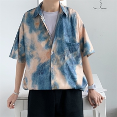 特P29控58夏季冰丝港风男宽松版扎染短袖衬衫CS11，男装衬衫，电商B370