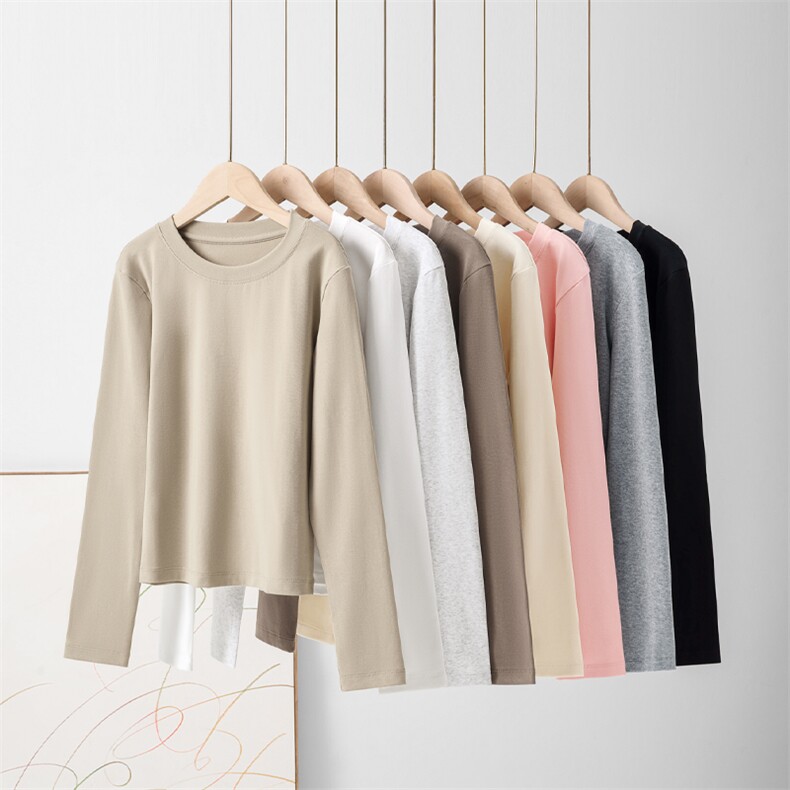 秋季女款长袖220g氨纶纱（莱卡棉）正肩长袖#SHJ-1013T，男装卫衣，电商A110