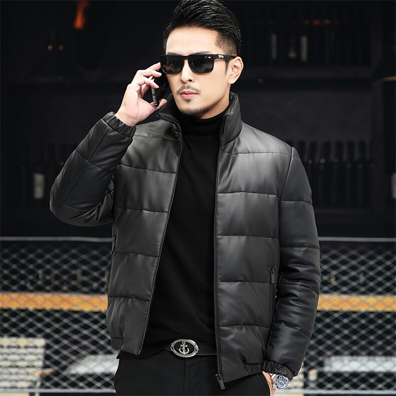 Z22136海宁冬季新款男式二层绵羊皮鹅绒羽绒保暖皮衣男P550图片