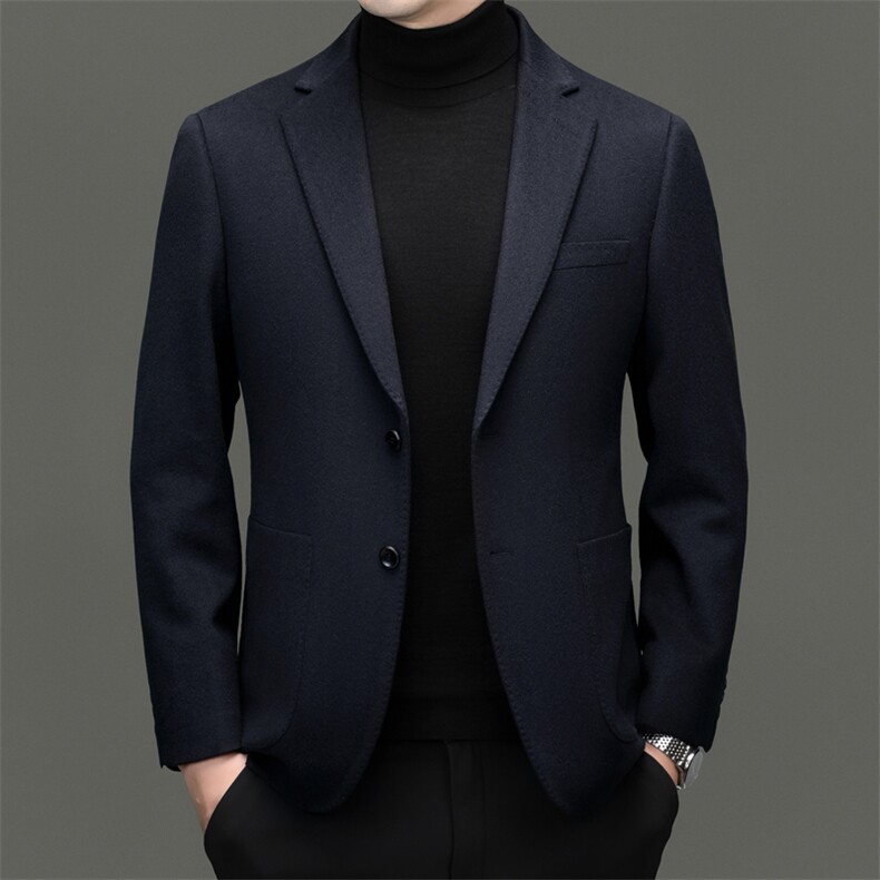 高端中年山羊绒休闲西服大衣男秋冬中青年山羊绒休闲西装外套图片
