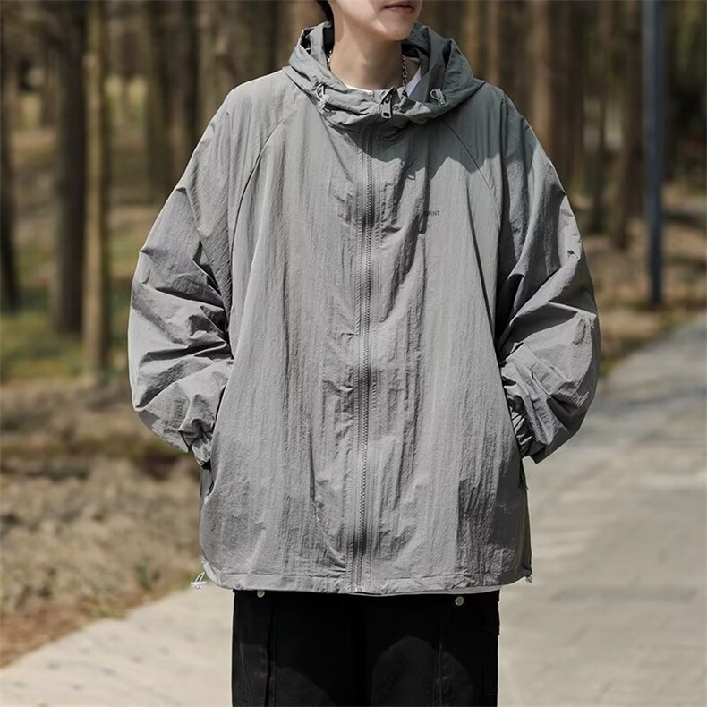 高级灰防晒衣男式夏季薄款机能速干冲锋衣连帽登山服S20-P38,男装防晒衣,星座1001-1