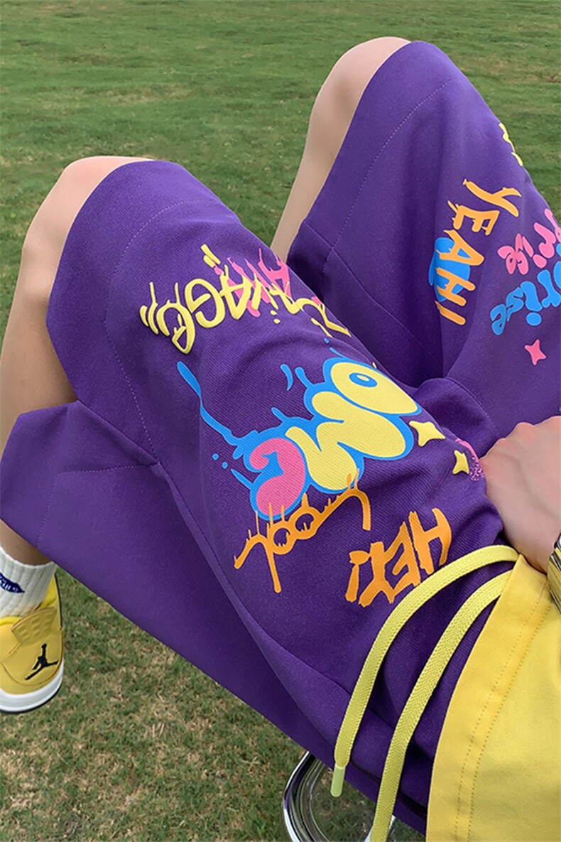 2024夏季新款外景大码港风涂鸦发泡短裤M-5XHK23472-特P30,男装牛仔裤,电商A022