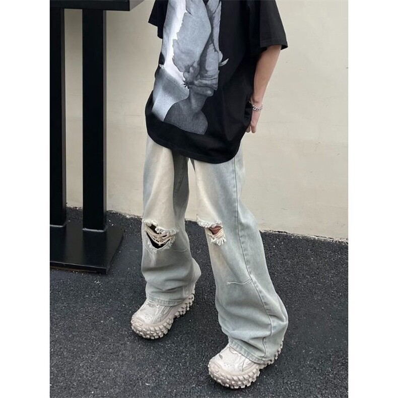 网图复古水洗破洞牛仔裤男ins高街直筒宽松牛仔长裤子潮K854-p45,男装牛仔裤,星座1001-1
