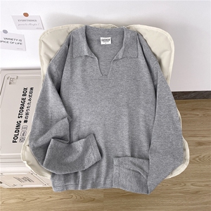 老钱风小翻领毛衣男女同款宽松POLO领针织衫MY0515-P48图片