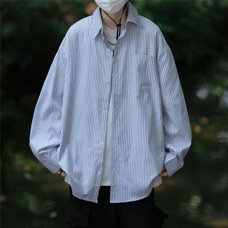 早秋日系条纹长袖衬衫男士衬衣宽松潮牌痞帅休闲外套CS05-P30,男装衬衫,星座1001-1