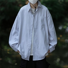 早秋日系条纹长袖衬衫男士衬衣宽松潮牌痞帅休闲外套CS05-P30，男装衬衫，星座1001-1