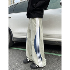 8XL-M加绒加厚条纹工装裤束脚休闲阔腿美式运动裤男K9116P58控78，男装休闲裤，电商D206-1