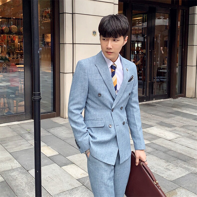 秋冬韩模双排扣西服套装男两件套韩版修身西装A470-TZ13-P225,男装西服套装,电商A207