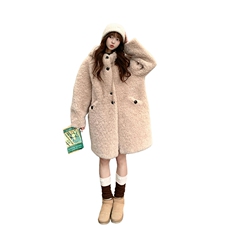 韩版连帽显瘦羊羔毛棉服外套女2025冬季新款宽松加厚皮毛一体上衣，女装皮草，2B113