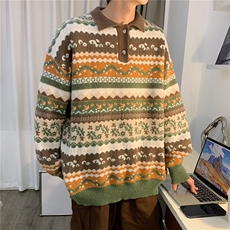 毛衣男冬季潮牌套头加厚慵懒打底针织衫复古拼接保暖宽松线衣，男装针织衫/毛衣，星座716-2