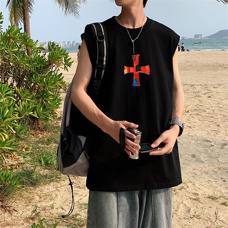 夏季港风t恤男宽松大码纯棉运动背心坎肩潮牌无袖BX011P27,男装背心/马甲,星座1204-3