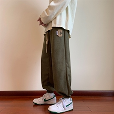 港风麂皮绒休闲裤男包边包条宽松大码束脚卫裤KP602P48，男装休闲裤，星座1204-3