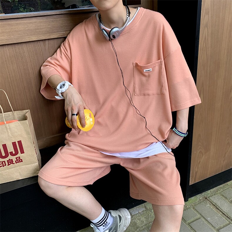 百搭时尚新款原宿男T恤简约日系休闲套装H92P40图片