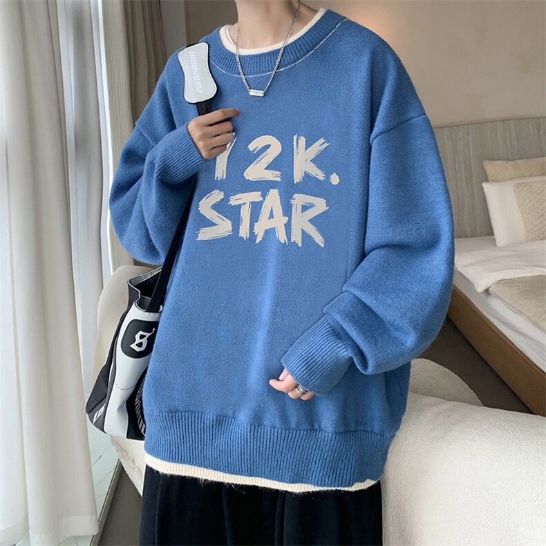 假两件毛衣男大码加绒针织衫男毛线衣M80347-P55 加绒P70图片