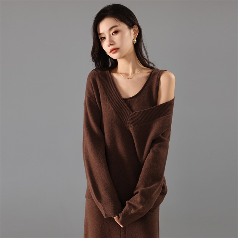 时尚显瘦大V领女装套装秋季新款气质优雅两件套,女装套装/套裙,奢优羊绒
