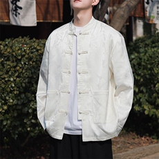 新中式2025新款长袖开衫中式提花暗花纹衬衫A021-KS513-P85控108，男装衬衫，电商A021