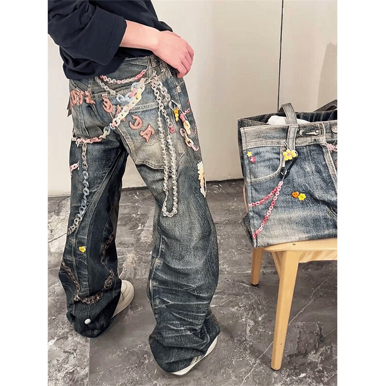 有货 实体品质 203-6 F2557 P98~AC风格数码3D打印脏脏牛仔裤图片