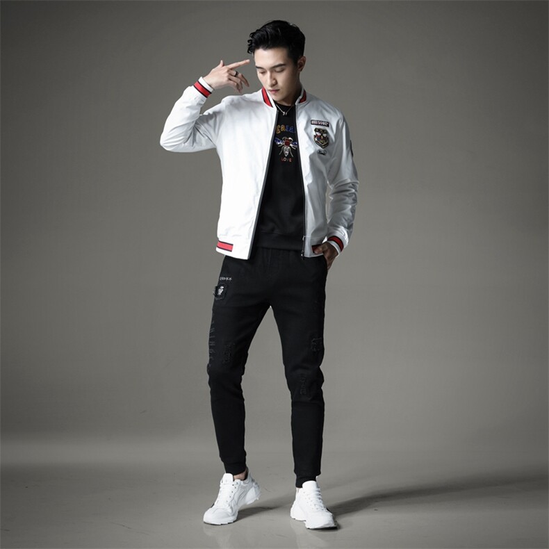 2021春秋款新款正常尺码徽章小蜜蜂图案男士棒球夹克衫5506-1,男装夹克,钱塘6007(原2006)