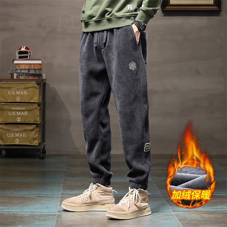 加厚休闲裤男士秋冬季宽松束脚裤运动保暖卫裤Z8894-P45/加绒P55,男装休闲裤,星座509