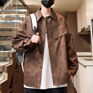 秋季皮衣情侣男士夹克宽松翻领外套潮流机车A266-PY009-P100控168图片