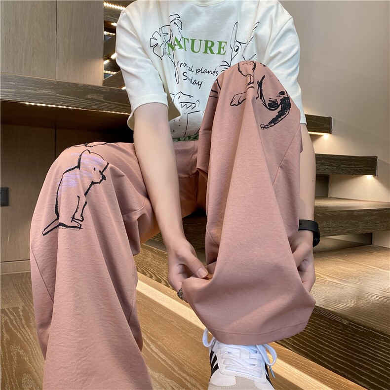 抖音品质夏季新款可爱小狗印花宽松休闲裤B315-K25528-特p30控58,男装休闲裤,电商B315
