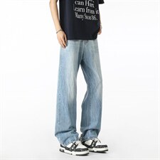 美式高街百搭直筒牛仔裤男潮牌垂感阔腿宽松XZ201-1102P48，男装牛仔裤，星座201