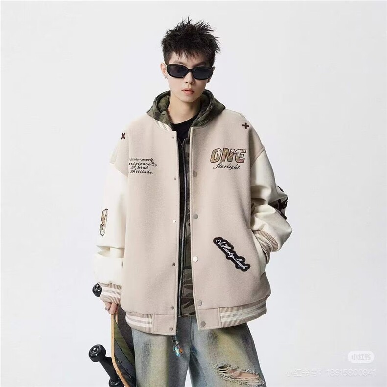 W11105-P73 网图现货 春季新款潮牌美式撞色棒球服外套夹克设计感图片