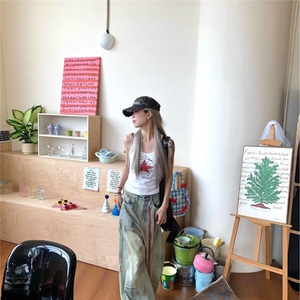 美式复古脏染水洗做旧直筒牛仔裤男女高街宽松cleanfit阔腿休闲裤图片