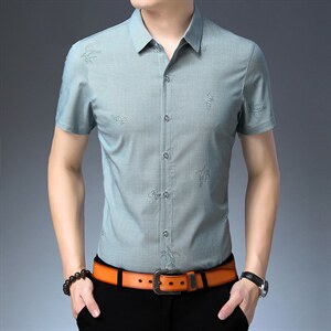 Z9301夏季青年2022男式薄款短袖衬衣修身休闲免烫透气衬衫P55图片