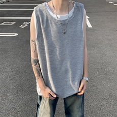 港风夏款男短袖背心假两件无袖宽松汗衫BX19P28，男装背心/马甲，星座1013-1