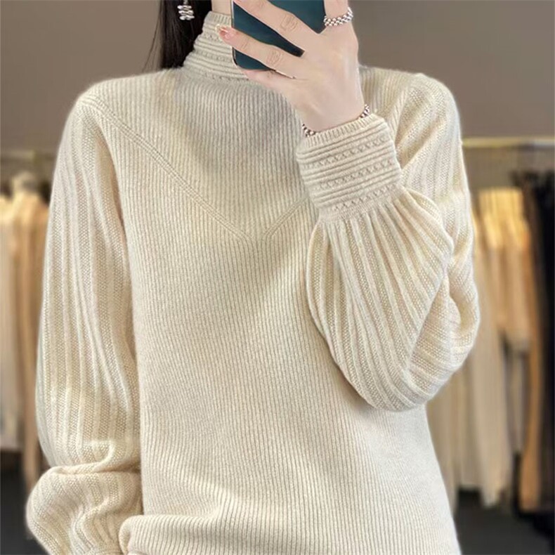 2025新款100%纯羊毛衫半高领女宽松长袖套头毛衣百搭羊绒针织上衣,针织衫/毛衣,萱芳婷羊绒