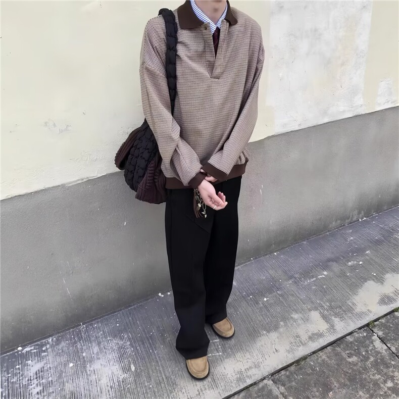 T87-P55 男士条纹t恤春秋季新款高端翻领长袖polo衫青年秋装上衣图片