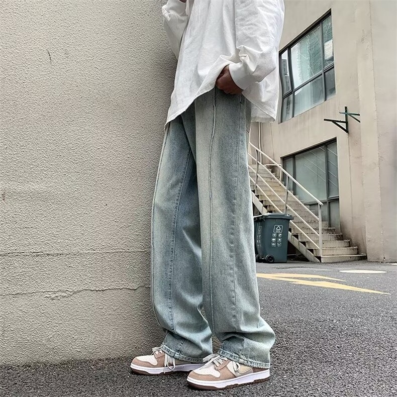 美式vibe裤子高街ins牛仔裤男设计感小众直筒阔腿拖地裤NK460-P43,男装牛仔裤,星座1008