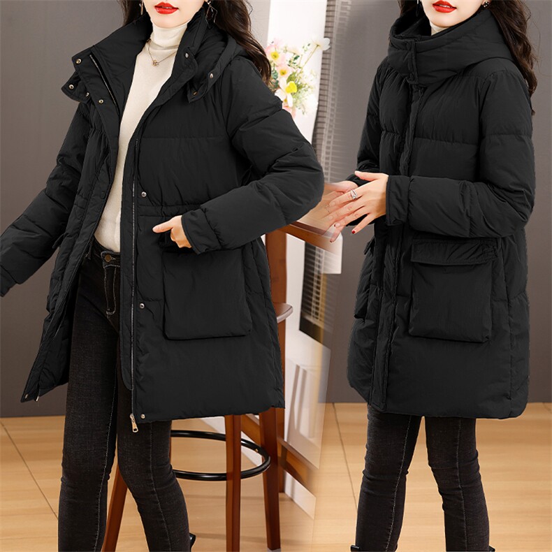 时尚显瘦收腰中长款羽绒棉服女冬季新款高品质保暖外套,女装棉衣/棉服,凝聚力