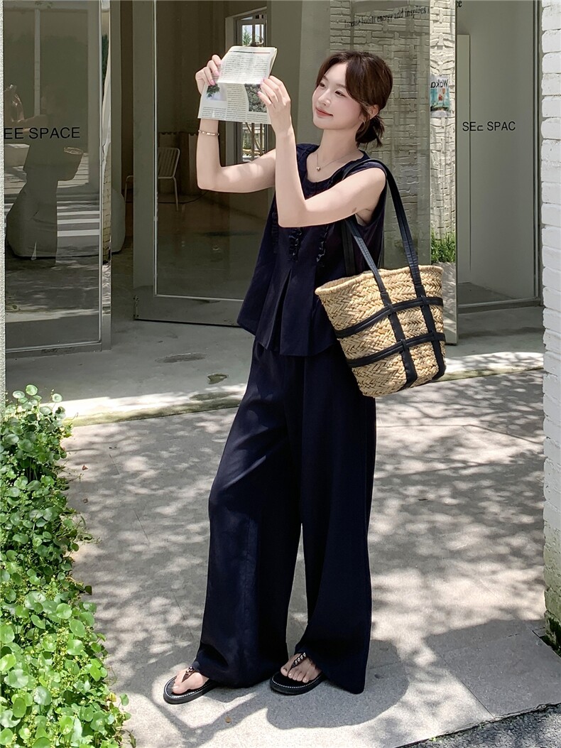 现货210-3273-P165-K218新款法式宽松马甲上衣配阔腿裤2025年夏季,女装套装/套裙,浙宝210（原浙宝191）