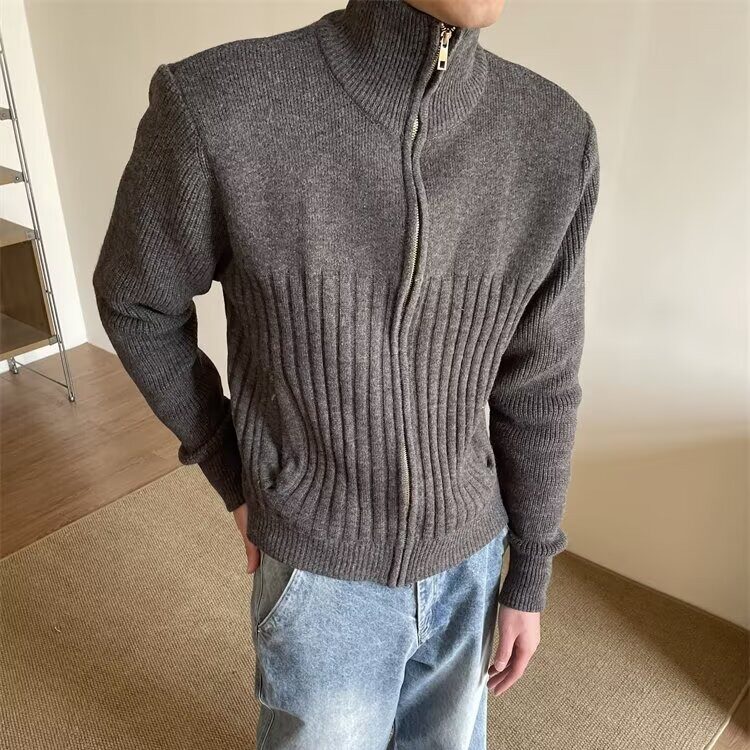MY61-P632025翻领拉链纯色毛衣外套男冬季新款百搭高领慵懒风,男装针织衫/毛衣,电商B323A