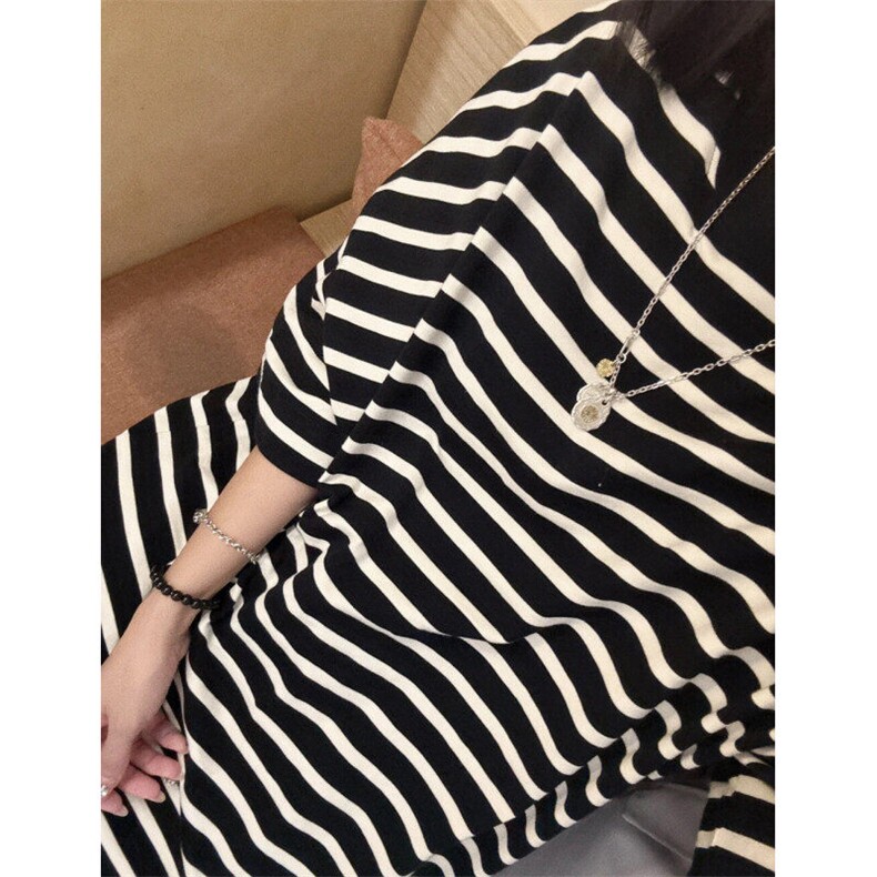高品质现货二开男女同款圆领T恤宽松条纹短袖大码T2510-P35,女装T恤,星座1212