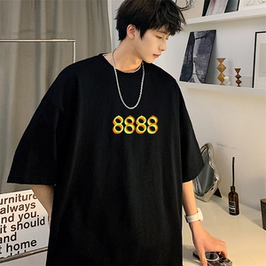 XX06男休闲圆领大码印花T恤衫中性情侣短袖五分袖半截袖TEE潮男图片