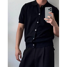 男士纯色夏季扣式针织开衫透气时尚清新休闲翻领polo衫Z15，男装Polo衫，星座1116A-2（原606A-1）