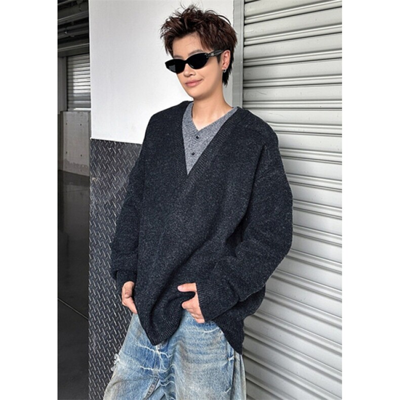 假两件V领毛衣男冬季宽松老钱风休闲百搭针织衫M276,男装针织衫/毛衣,星座1116A（原606A-3）
