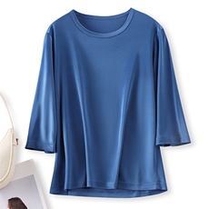 2025年夏季七分袖套头圆领简约舒适纯色上衣，女装针织衫/毛衣，亿美羊绒