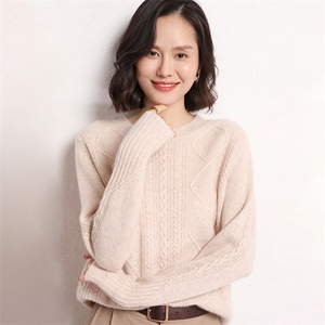 休闲/淑女2024年秋季通勤百搭新款柔软舒适扭花加厚羊绒衫女士图片