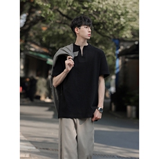韩系简约小V领肌理T恤cityboy风落肩情侣短袖HY927TP28控49，男装T恤，电商A102B