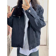 美式白色哈灵顿夹克cleanfit立领牛仔外套痞帅高级感牛仔衣-JK896，男装夹克，星座601-1