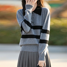 2025年春季时尚气质简约百搭条纹拼接针织衫，女装羊毛衫，哲奥羊绒