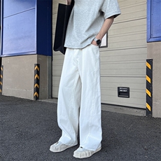 宜家景库存足白色阔腿裤全棉宽松直筒牛仔裤子男女款3028/P49，男装牛仔裤，星座902A