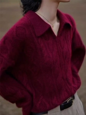 2025年秋季通勤单件七针宽松麻花Polo领时尚百搭通勤简约休闲，女装羊毛衫，百纯羊绒